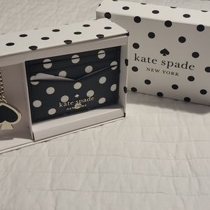 Kate Spade Polka Dot Boxed Card Case & Key Fob Set Black With White Dots